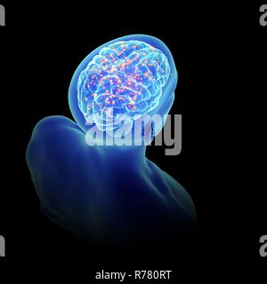 3d reso illustrazione di un cervello attivo. Foto Stock