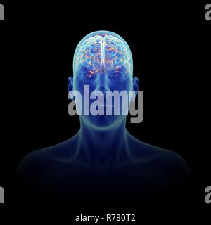 3d reso illustrazione di un cervello attivo. Foto Stock