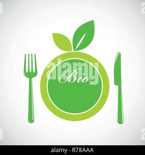 Vegan o menù vegetariano green plate segno illustrazione vettoriale EPS10 Illustrazione Vettoriale