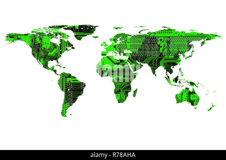 Mappa del mondo e il computer Foto Stock