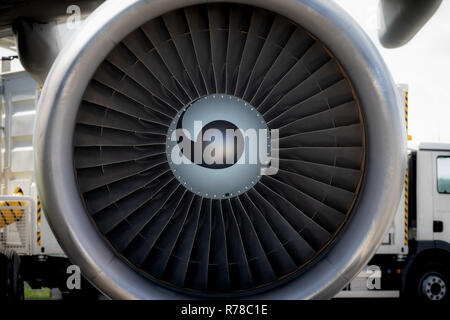 Getto Turbofan motore, close-up. Foto Stock