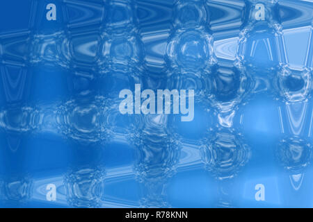 Abstract teal pallido al blu turchese sfondo bianco. Riflessioni sfocate in un bicchiere di acqua potabile, di pianta quadrata di acquerelli di macro parete design Foto Stock