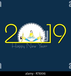 2019 Felice anno nuovo con il design creativo per il tuo biglietto di auguri, volantini, invito, manifesti, brochure, banner, calendario Illustrazione Vettoriale