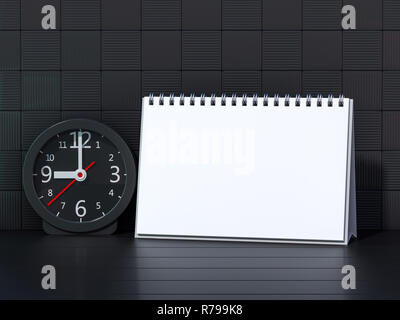 Scrivania vuota del calendario sul tavolo. Mockup design concept. Il rendering 3D Foto Stock