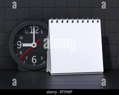 Scrivania vuota del calendario sul tavolo. Mockup design concept. Il rendering 3D Foto Stock