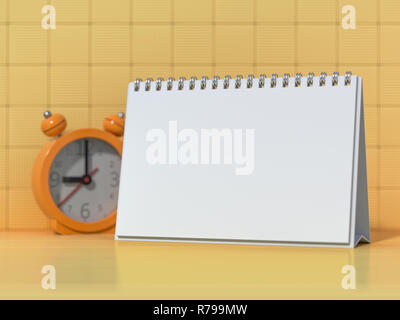 Scrivania vuota del calendario sul tavolo. Mockup design concept. Il rendering 3D Foto Stock