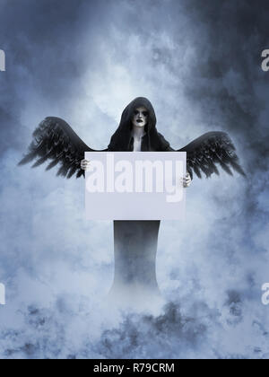 3D rendering di una morte angelo in cielo tenendo premuto segno di vuoto. Foto Stock