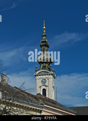 Torre sulla cattedrale ortodossa in Pasiceva street, Novi Sad Serbia Foto Stock