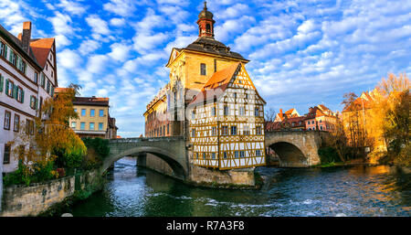 I punti di riferimento della Germania, il Land della Baviera - storico bella città di Bamberg Foto Stock