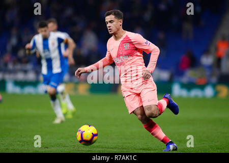 Barcellona, Spagna. 8 dicembre 2018. La Liga calcio, Espanyol rispetto a Barcellona; Philippe Coutinho del FC Barcellona con il credito a sfera: Azione Plus immagini di sport/Alamy Live News Foto Stock