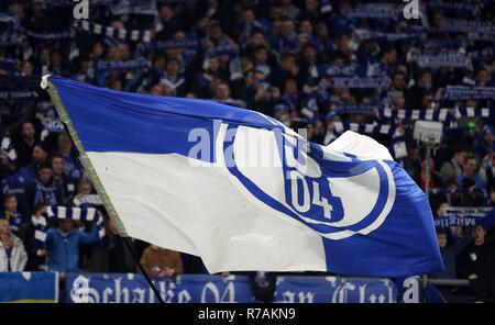 Gelsenkirchen, Deutschland. 08 Dic, 2018. firo: 08.12.2018 calcio, 1.Bundesliga, stagione 2018/2019 FC Schalke 04 - BVB Borussia Dortmund ventole, bandiera Hintzerleger | Utilizzo di credito in tutto il mondo: dpa/Alamy Live News Foto Stock