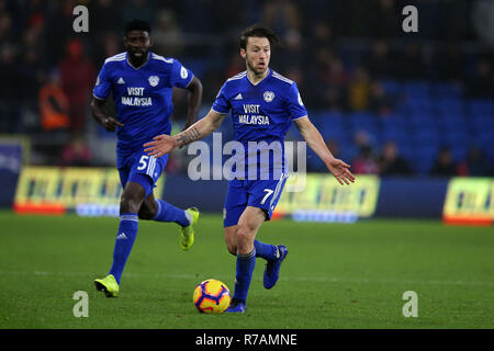 Cardiff, Regno Unito. 8 Dic 2018. Harry Arter di Cardiff City in azione. Premier League, Cardiff City v Southampton al Cardiff City Stadium sabato 8 dicembre 2018. Questa immagine può essere utilizzata solo per scopi editoriali. Solo uso editoriale, è richiesta una licenza per uso commerciale. Nessun uso in scommesse, giochi o un singolo giocatore/club/league pubblicazioni. pic da Andrew Orchard/Andrew Orchard fotografia sportiva/Alamy Live news Foto Stock