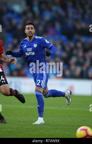 Cardiff, Regno Unito. 8 Dic 2018. Victor Camarasa di Cardiff City in azione.match di Premier League, Cardiff City v Southampton al Cardiff City Stadium sabato 8 dicembre 2018. Questa immagine può essere utilizzata solo per scopi editoriali. Solo uso editoriale, è richiesta una licenza per uso commerciale. Nessun uso in scommesse, giochi o un singolo giocatore/club/league pubblicazioni. pic da Andrew Orchard/Andrew Orchard fotografia sportiva/Alamy Live news Foto Stock