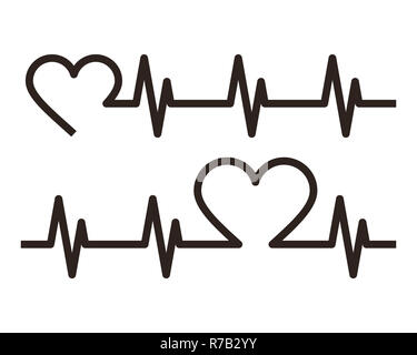 Icone di heartbeat. Elettrocardiogramma, ECG o EKG isolati su sfondo bianco Foto Stock