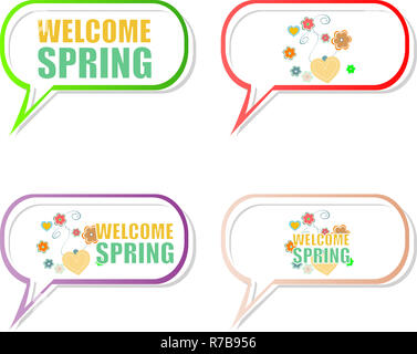 Welcome Spring parole sulla carta vacanze Foto Stock