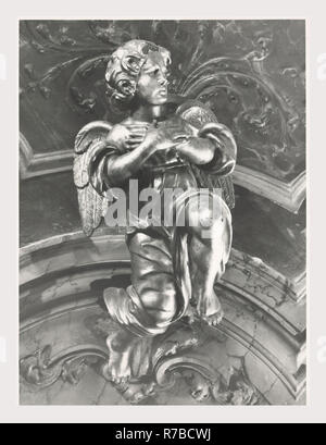 Laziale Rieti Rieti S. Ruffo, questa è la mia Italia, il paese italiano di storia visiva, Post-architettura medievale, scultura architettonica, pittura e decorazione a stucco. La chiesa fu originariamente costruito nel 1141, ma è stato completamente riprogettato nel 1746, con una facciata in stile barocco e in marmo e stucco dorato interno. In una cappella laterale è il dipinto l'angelo custode, attribuita a Giovanni Antonio Galli detto lo Spadarino. Foto Stock