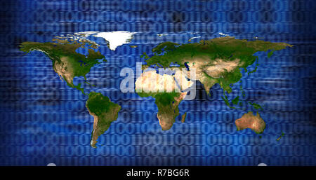 Mappa del mondo sul codice binario Foto Stock