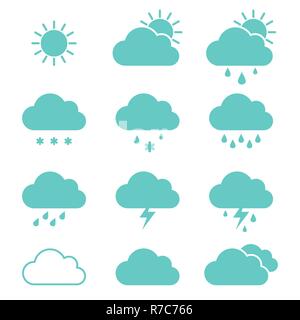 Set di nuvole icone meteo in stile appartamento in vettore Illustrazione Vettoriale