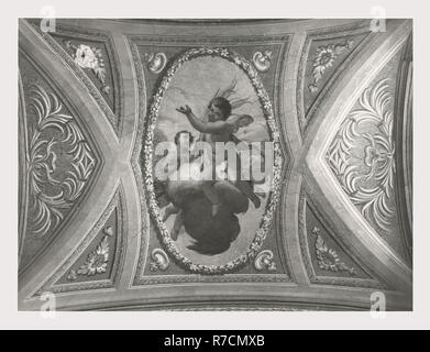 Lazio Roma Roma Palazzo Lante, questa è la mia Italia, il paese italiano di storia visiva, Post-architettura medievale, vista sul cortile, scultura architettonica soffitto dipinto e affreschi murali, scultoreo di rilievi. Palazzo fu commissionata da papa Leone X dei Medici all inizio del XVI secolo. Dopo la II Guerra Mondiale, il palazzo è stato assunto dalla città di Roma e nel 1955, il restauro iniziato, finitura in c. 1958. Situato sulla Piazza S. Eustachio. Foto Stock