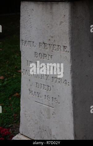 Paul Revere la sua tomba nella storica granaio Sepoltura sul sentiero della libertà in Boston, MA, Stati Uniti d'America Foto Stock