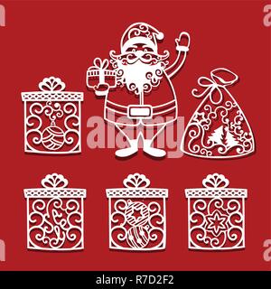 Santa Claus azienda regalo di Natale per il taglio laser e doni. Anno nuovo card Illustrazione Vettoriale