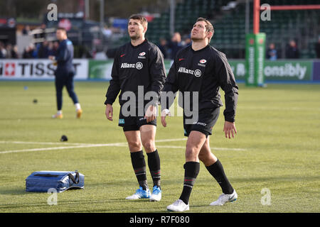 Londra, Regno Unito. Il 9 dicembre 2018. Richard Wigglesworth dei Saraceni e Saraceni Alex Goode durante la European Champions Cup match tra Saraceni e Cardiff blu al Parco di Allianz. (Solo uso editoriale, è richiesta una licenza per uso commerciale. Nessun uso in scommesse, giochi o un singolo giocatore/club/league pubblicazioni.) Credito: Taka Wu/Alamy Live News Foto Stock