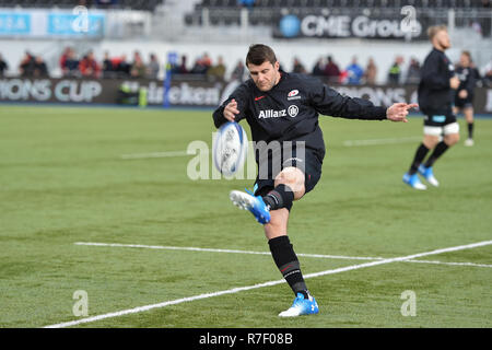 Londra, Regno Unito. Il 9 dicembre 2018. Richard Wigglesworth dei Saraceni in pre-match warm up durante la European Champions Cup match tra Saraceni e Cardiff blu al Parco di Allianz. (Solo uso editoriale, è richiesta una licenza per uso commerciale. Nessun uso in scommesse, giochi o un singolo giocatore/club/league pubblicazioni.) Credito: Taka Wu/Alamy Live News Foto Stock