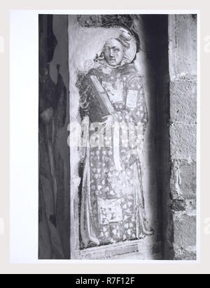 Marche Macerata San Ginesio Oratorio di San Biagio, questa è la mia Italia, il paese italiano di storia visiva, foto della cripta della Collegiata. Gli affreschi illustrano la vita di San Biagio e San Biagio vescovo. Ci sono anche una Madonna e il bambino e gli angeli musicale. Foto Stock