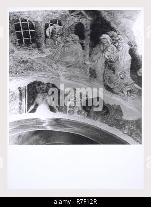 Marche Macerata San Ginesio Oratorio di San Biagio, questa è la mia Italia, il paese italiano di storia visiva, foto della cripta della Collegiata. Gli affreschi illustrano la vita di San Biagio e San Biagio vescovo. Ci sono anche una Madonna e il bambino e gli angeli musicale. Foto Stock