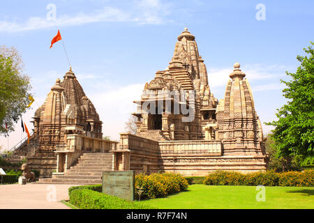 Lakshmana tempio costruito da Chandela Rajputs, è situato nel gruppo di Templi Occidentale, complesso di Khajuraho, Madhya Pradesh, India. Unesco World Herit Foto Stock