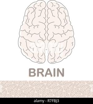 Logo disegnato da linee, silhouette del cervello su uno sfondo bianco e una squisita la ripetizione del modello per il sito. Illustrazione Vettoriale