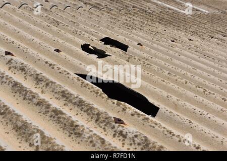 Fori ondulato e cemento amianto di copertura del tetto Foto Stock