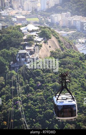 Vista dalla stazione della funivia a la montagna Sugar Loaf a Rio de Janeiro Foto Stock