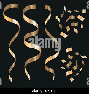 Oro Flusso di Curling, isolato su sfondo nero, illustrazione vettoriale Illustrazione Vettoriale