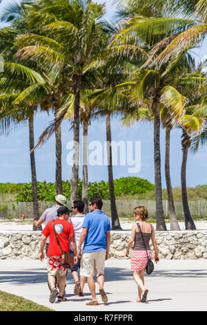Miami Beach Florida, Lummus Park, spiagge pubbliche, passerella, palme da cocco alberi, adulti uomo uomo uomini uomini, donna donna donna donna donna donna donna donna donna donna donna donna, gruppo, passeggiate Foto Stock