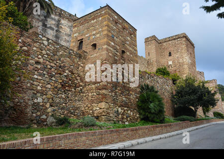 Fortezza Gibralfaro a Malaga, in Andalusia. Fortezza moresca in Spagna meridionale. Foto Stock