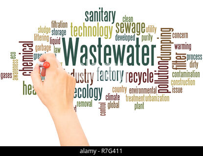 Acque reflue cloud di parola la scrittura a mano concetto su sfondo bianco. Foto Stock