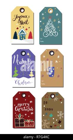 Etichette di Natale carino collection Illustrazione Vettoriale