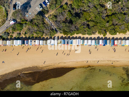 Antenna vista dall'alto in basso di Brighton Scatole di balneazione in Melbourne Foto Stock