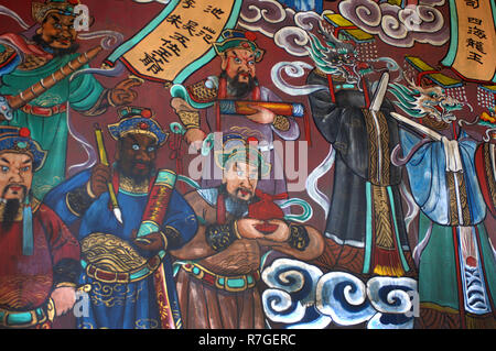 Dipinto murale nel Palazzo Tian-Hou, A-Ma il villaggio culturale, Alto de Coloane, Macau, Cina. Foto Stock