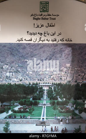 Poster del Bagh-e Babur fiducia avendo cura di mantenere i giardini di Babur, Kabul, provincia di Kabul, Afghanistan Foto Stock