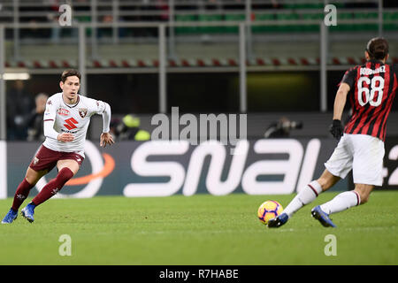 Foto LaPresse - Fabio Ferrari 09 Dicembre 2018 Milano, Italia Sport Calcio Milan vs Torino - Campionato di calcio di Serie A TIM 2018/2019 - Stadio San Siro. Nella foto:Lukic Foto LaPresse - Fabio Ferrari 09 novembre 2018 Milano, Italia sport calcio Milan vs Torino - Italian Football Championship League A TIM 2018/2019 - San Siro. Nel pic:Lukic Foto Stock