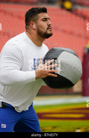 Landover, MD, Stati Uniti d'America. Il 9 dicembre, 2018. New York gigantesca si riscalda prima di NFL di una partita di calcio tra Washington Redskins e New York Giants a FedEx in campo Landover, MD. Justin Cooper/CSM/Alamy Live News Foto Stock