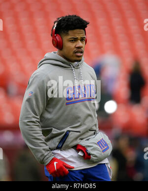 Landover, MD, Stati Uniti d'America. Il 9 dicembre, 2018. New York gigantesca si riscalda prima di NFL di una partita di calcio tra Washington Redskins e New York Giants a FedEx in campo Landover, MD. Justin Cooper/CSM/Alamy Live News Foto Stock