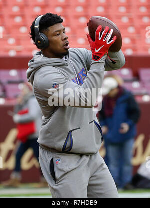 Landover, MD, Stati Uniti d'America. Il 9 dicembre, 2018. New York gigantesca si riscalda prima di NFL di una partita di calcio tra Washington Redskins e New York Giants a FedEx in campo Landover, MD. Justin Cooper/CSM/Alamy Live News Foto Stock