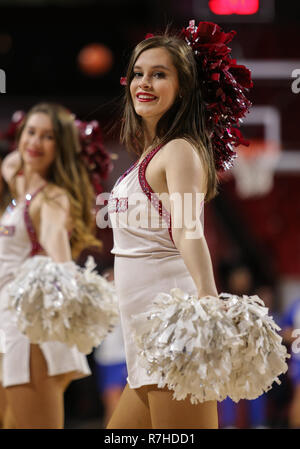 Norman, OK, Stati Uniti d'America. 09Dec, 2018. Una università di Oklahoma cheerleader durante una partita di basket tra la DePaul Blue Demons e Oklahoma Sooners Lloyd Centro nobile in Norman, OK. Siegel grigio/CSM/Alamy Live News Foto Stock