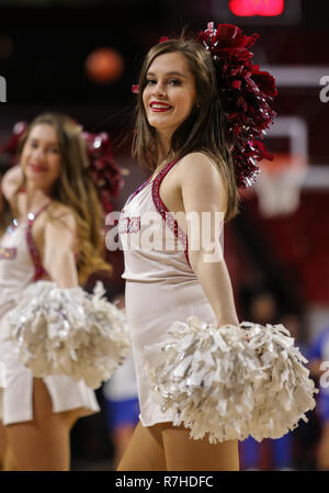 Norman, OK, Stati Uniti d'America. 09Dec, 2018. Una università di Oklahoma cheerleader durante una partita di basket tra la DePaul Blue Demons e Oklahoma Sooners Lloyd Centro nobile in Norman, OK. Siegel grigio/CSM/Alamy Live News Foto Stock