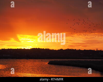 Sheerness, Kent, Regno Unito. 10 dicembre, 2018. Regno Unito Meteo: un golden sunrise questa mattina a Sheerness, Kent. Credito: James Bell/Alamy Live News Foto Stock