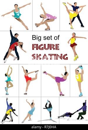 Grande set di pattinaggio di figura sagome colorate. Illustrazione Vettoriale Illustrazione Vettoriale