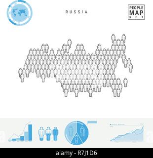 Russia icona Persone Mappa. Vettore stilizzati Silhouette della Russia. Tasso di crescita e di invecchiamento della popolazione ed infografico elementi Illustrazione Vettoriale